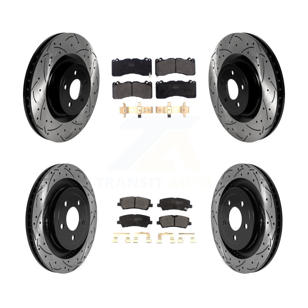 Rotors de frein à disque à fente avant et arrière, Kit de plaquettes semi-métalliques pour Ford Mustang