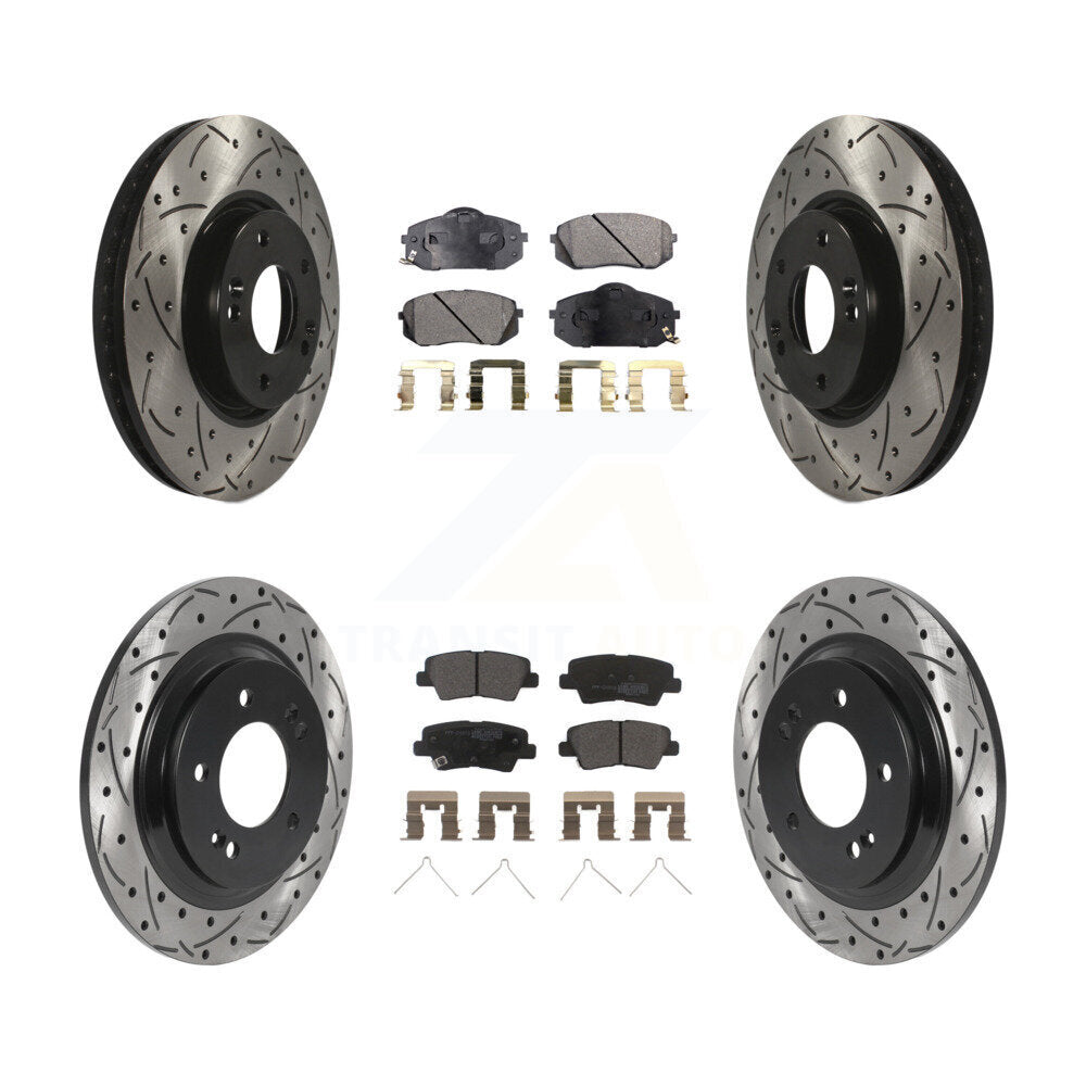 Rotor de frein à disque à fente percée avant et arrière et Kit de plaquettes semi-métalliques pour Kia Soul E