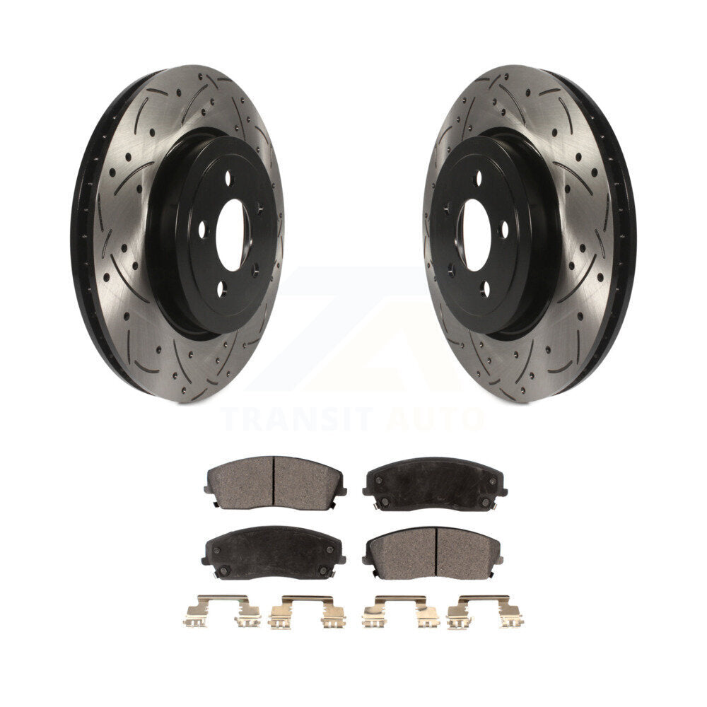 Kit de plaquettes semi-métalliques de Rotor de frein à disque de fente de forage enduit avant pour Dodge Charge