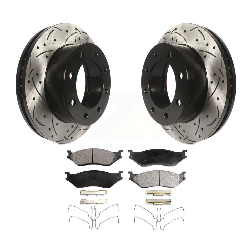 Rotor de frein à fente percée avant et Kit de plaquettes semi-métalliques pour Ford F-450 Super Dut