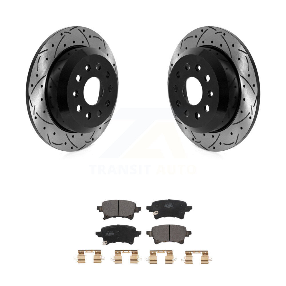 Kit de plaquettes semi-métalliques de rotors de frein à disque de fente de forage enduits arrière pour Jeep Wrangle