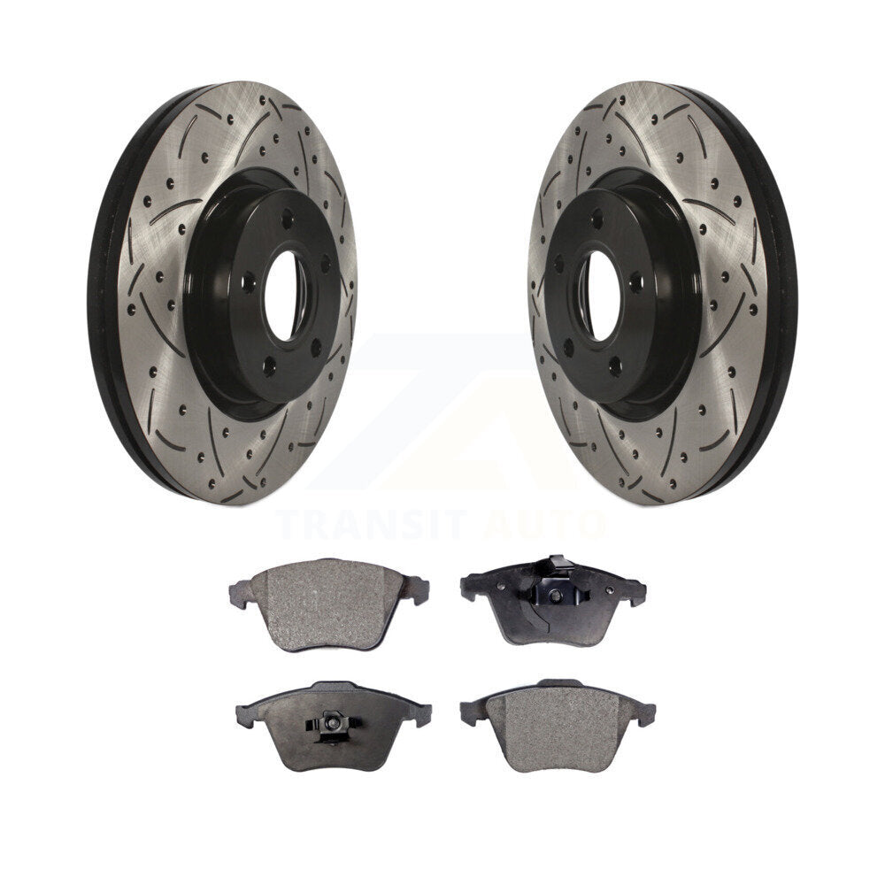 Rotor de frein à disque à fente percée avec revêtement avant et kit de plaquettes semi-métalliques pour Volvo S4
