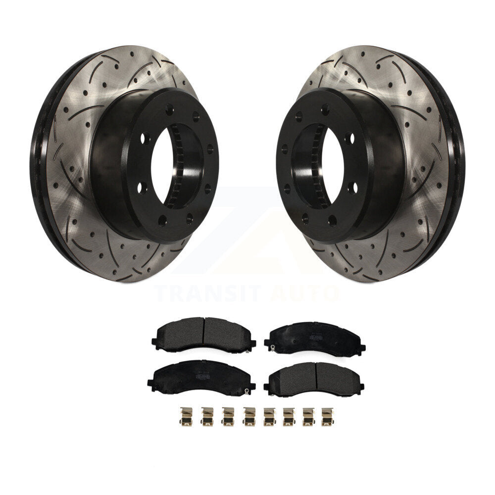 Kit de plaquettes semi-métalliques de Rotor de frein à disque de fente de forage enduit avant pour Ram 2500 350