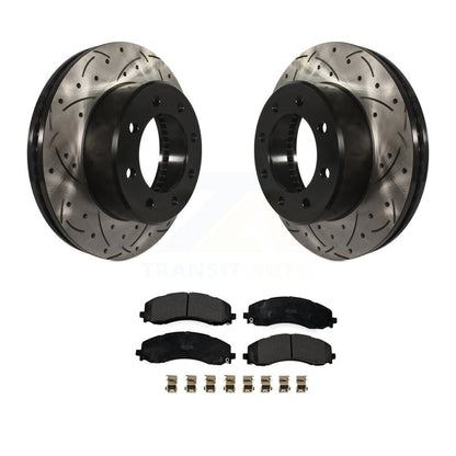 Kit de plaquettes semi-métalliques de Rotor de frein à disque de fente de forage enduit avant pour Ram 2500 350