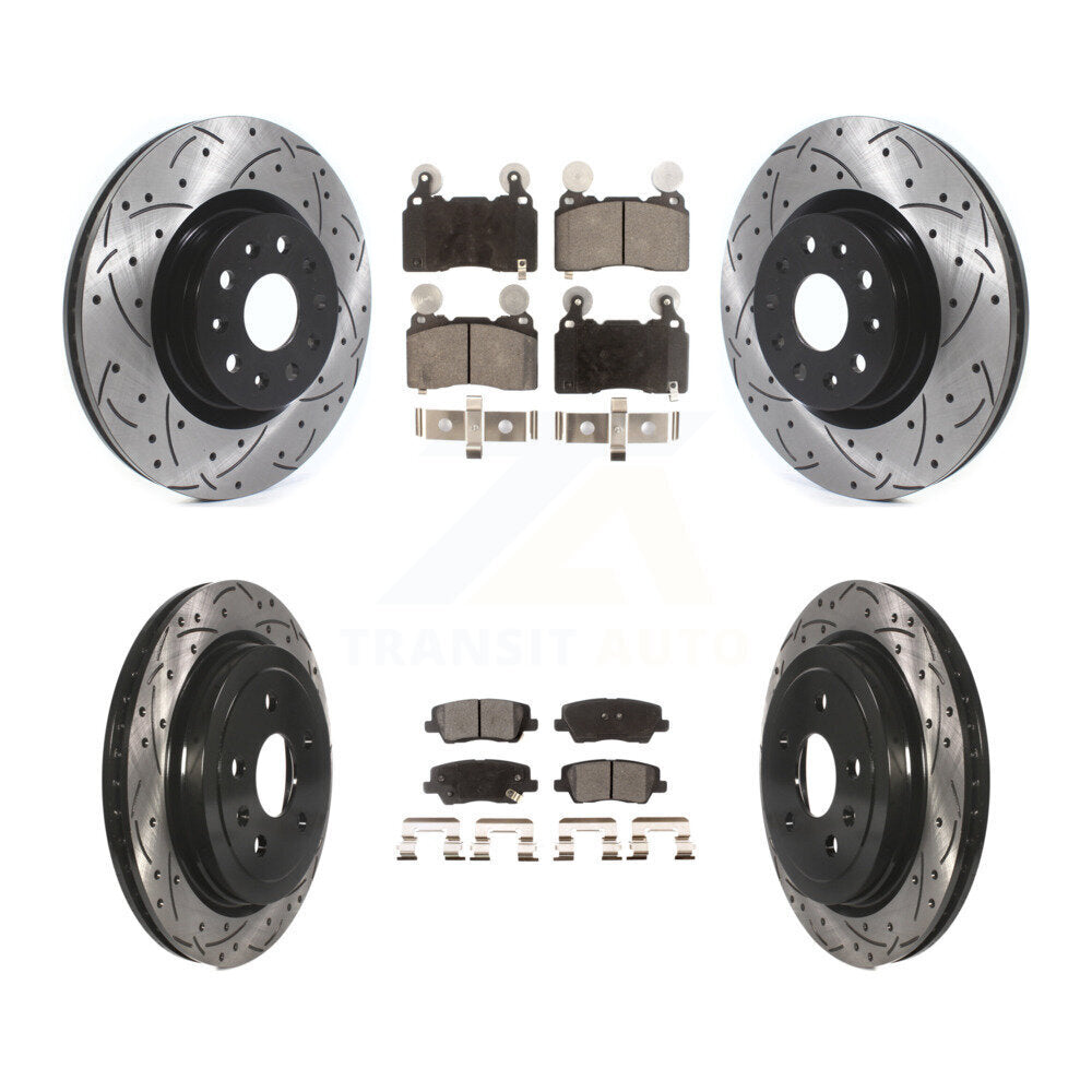 Rotors de frein à disque à fente avant et arrière, Kit de plaquettes semi-métalliques pour Cadillac CT