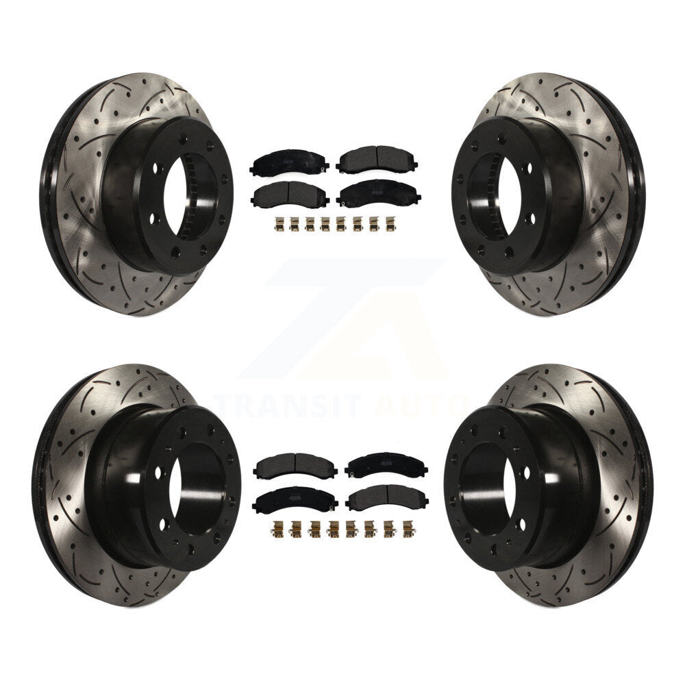 Kit de plaquettes semi-métalliques de Rotor de frein à disque de fente de forage avant et arrière pour Ram 350
