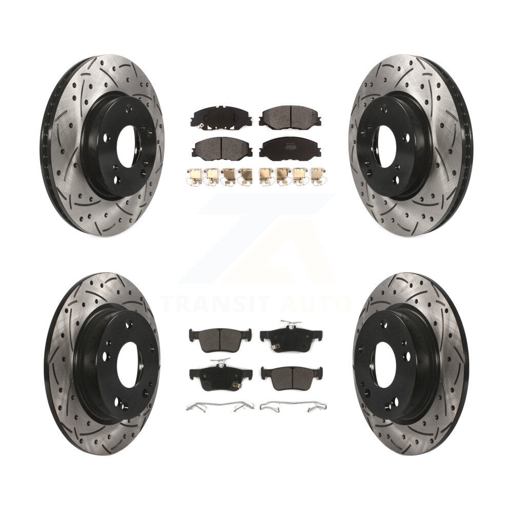 Rotor de frein à disque à fente percée avant et arrière et Kit de plaquettes semi-métalliques pour Honda Civi