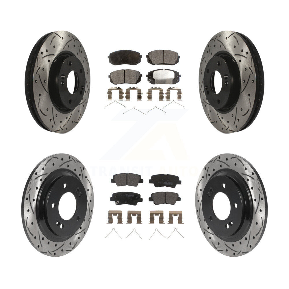 Kit de plaquettes semi-métalliques de rotors de frein à disque de fente de forage avant et arrière pour Hyundai Sonat