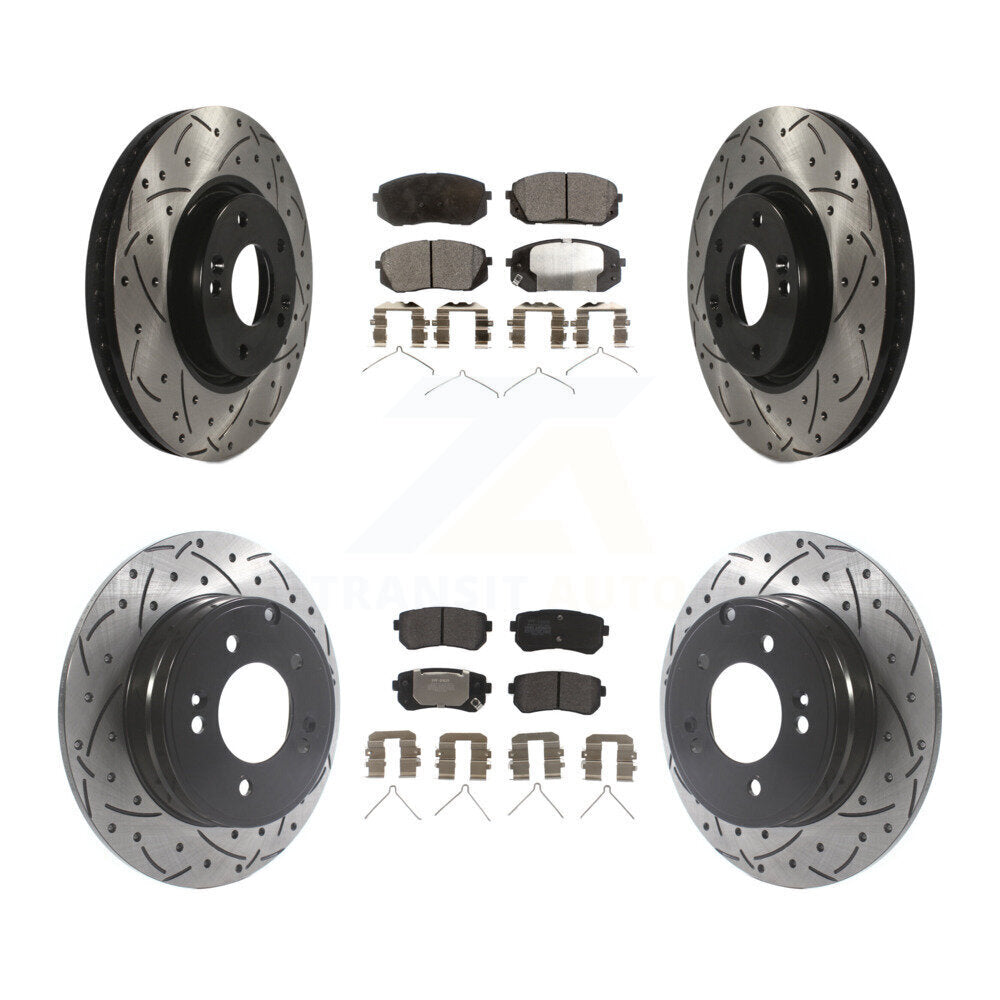Kit de plaquettes semi-métalliques de rotors de frein à disque de fente de forage avant et arrière pour Hyundai Sonat