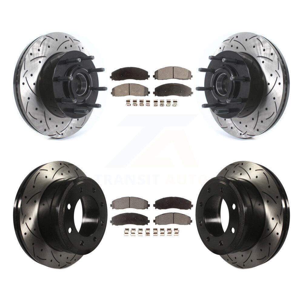 Kit de plaquettes semi-métalliques de moyeu de Rotor de frein de fente de forage avant et arrière pour Ford F-350 Supe