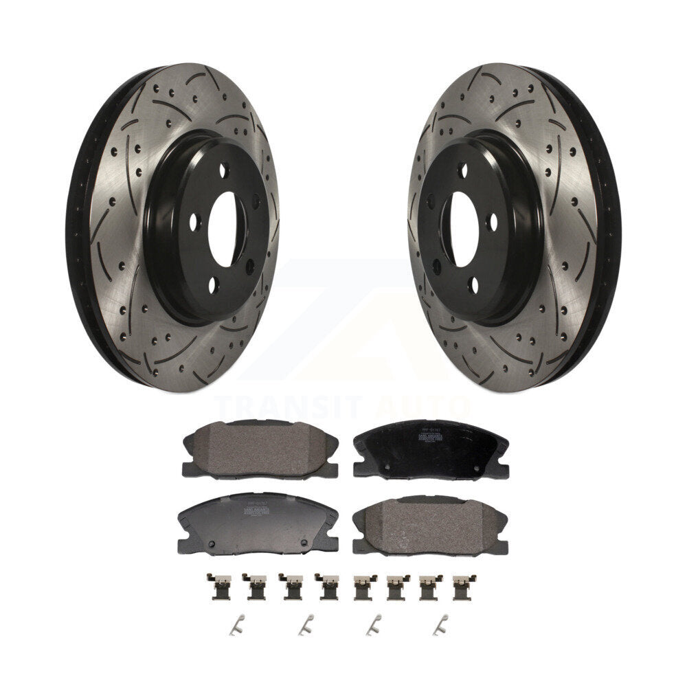 Kit de plaquettes semi-métalliques de Rotor de frein à disque de fente de forage enduit avant pour Dodge Charge