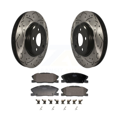 Kit de plaquettes semi-métalliques de Rotor de frein à disque de fente de forage enduit avant pour Dodge Charge