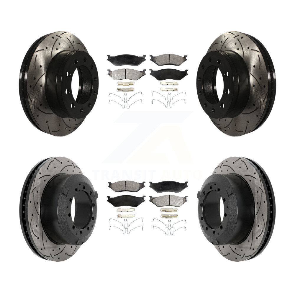 Kit de rotor de frein à fente percée avant et arrière et plaquettes semi-métalliques pour Ford F-450 Supe