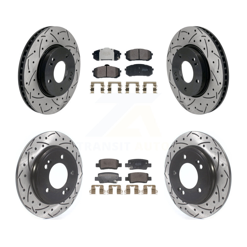 Kit de plaquettes semi-métalliques de Rotor de frein à disque de fente de forage avant et arrière pour Hyundai Elantr