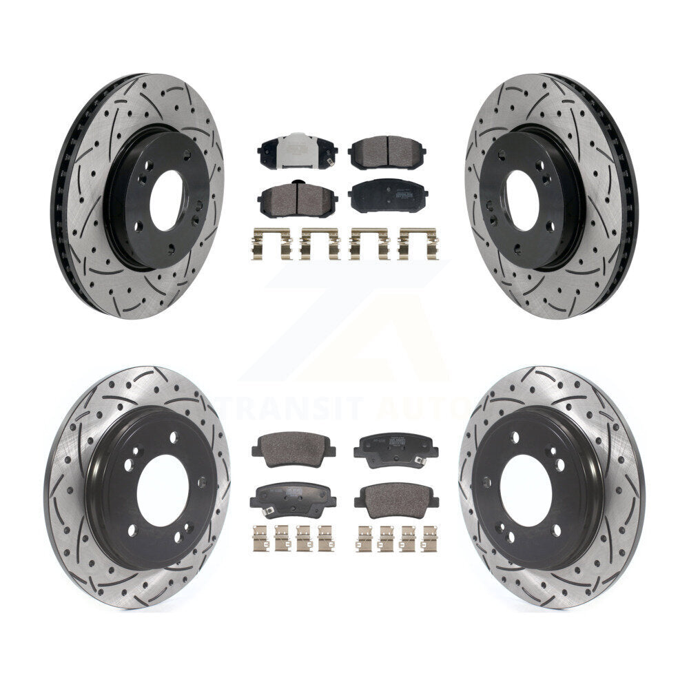 Kit de plaquettes semi-métalliques de Rotor de frein à disque de fente de forage avant et arrière pour Hyundai Elantr
