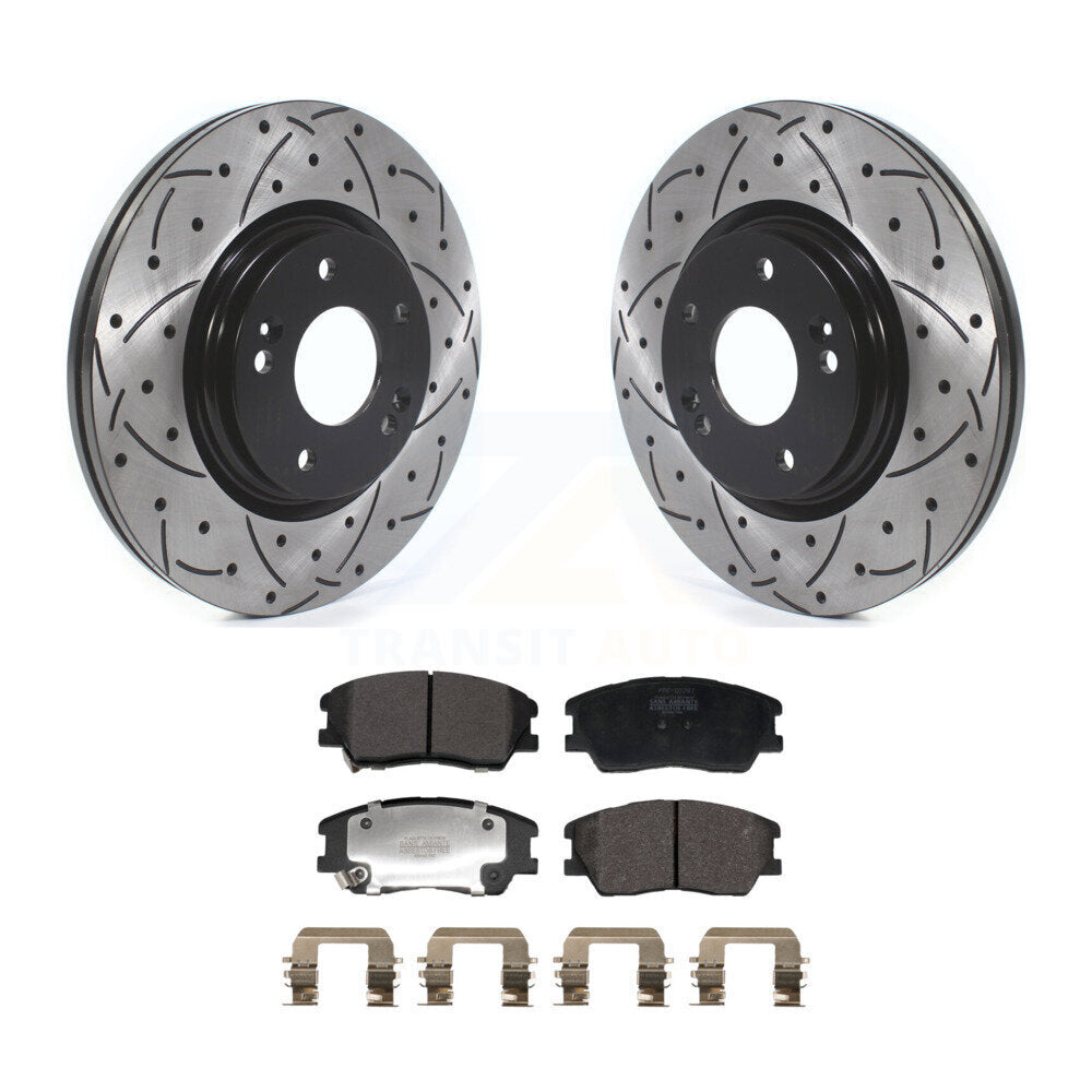Kit de plaquettes semi-métalliques de Rotor de frein à disque à fente percée avec revêtement avant pour Kia Soul E