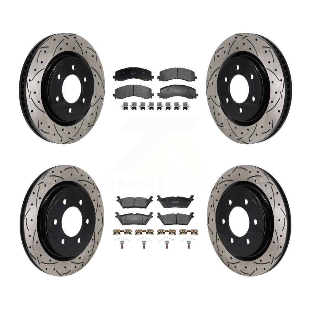 Kit de plaquettes semi-métalliques de Rotor de frein à disque de fente de forage avant et arrière pour Ford Expeditio