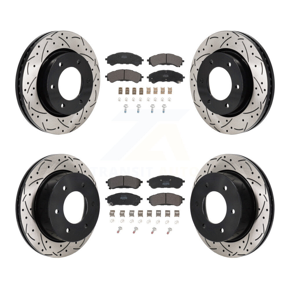 Kit de plaquettes de frein semi-métalliques pour rotors de frein à fente avant et arrière, pour gamme Ford 19-23