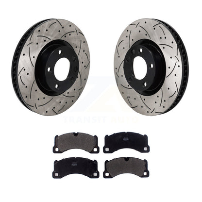 Kit de plaquettes semi-métalliques de Rotor de frein à disque à fente avant percée pour Volkswagen Touare