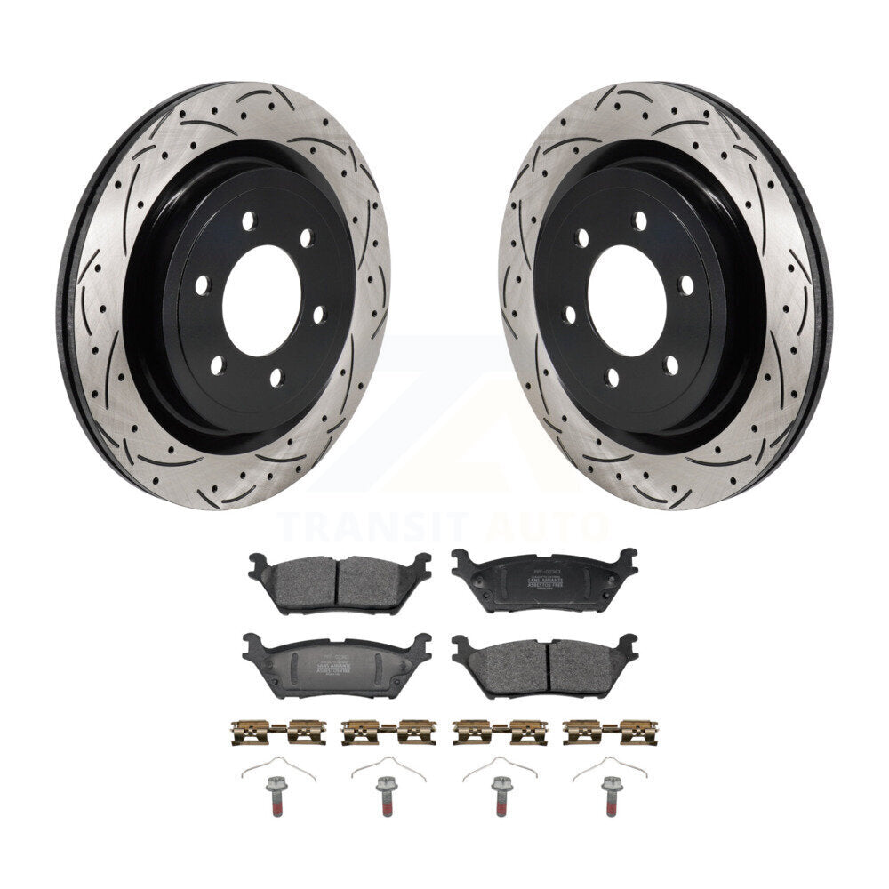 Kit de plaquettes semi-métalliques de rotors de frein à disque de fente de forage arrière pour Ford F-150 Lightnin