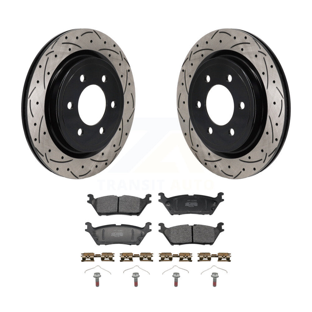 Kit de plaquettes semi-métalliques de rotors de frein à disque de fente de forage arrière pour Ford F-150 Lightnin
