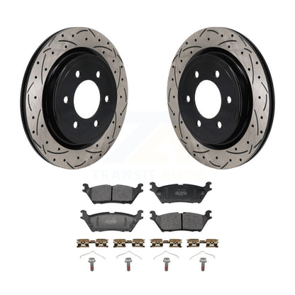 Kit de plaquettes semi-métalliques de rotors de frein à disque de fente de forage arrière pour Ford F-150 Lightnin