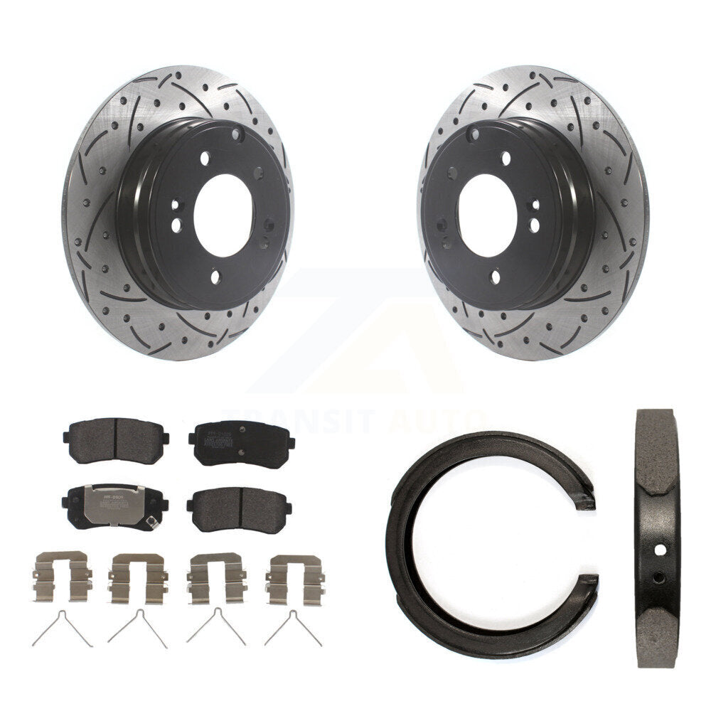 Kit de plaquettes semi-métalliques et de patins de stationnement pour disques arrière percés et fendus