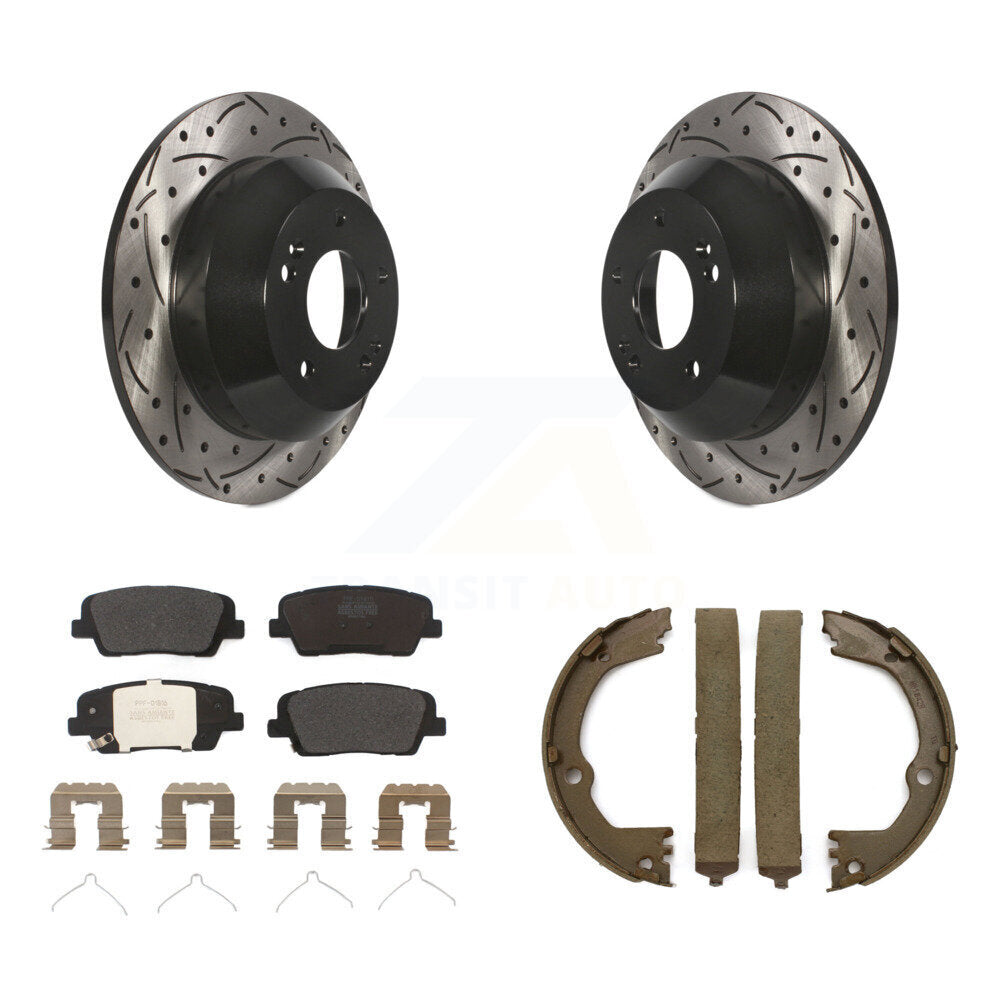 Kit de plaquettes semi-métalliques et de patins de stationnement pour disques arrière percés et fendus