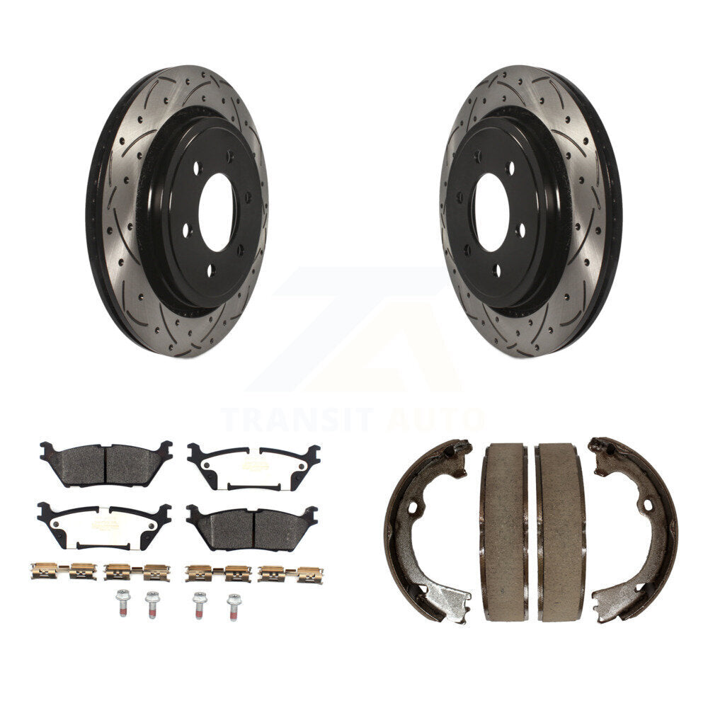 Kit de plaquettes semi-métalliques et de patins de stationnement pour disques arrière percés et fendus