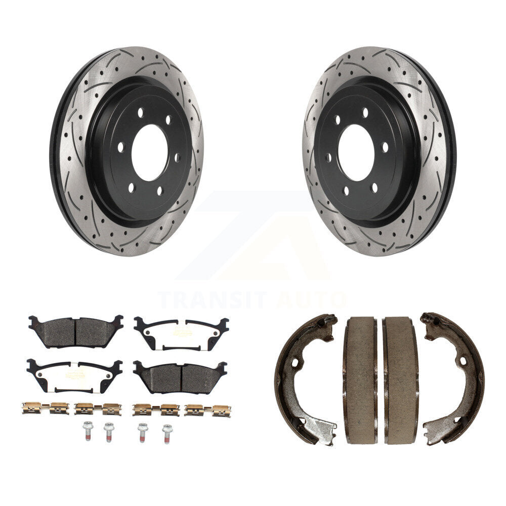 Kit de plaquettes semi-métalliques et de patins de stationnement pour disques arrière percés et fendus