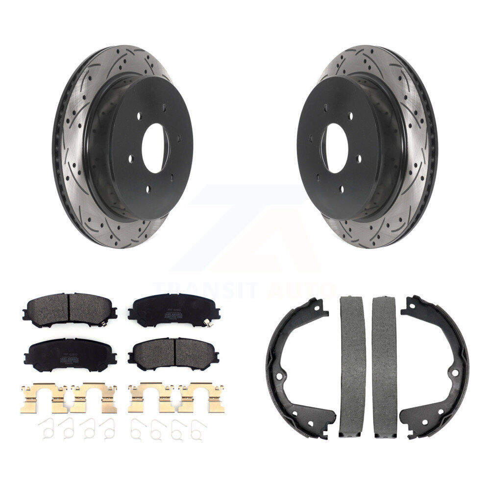 Kit de plaquettes semi-métalliques et de patins de stationnement pour disques arrière percés et fendus