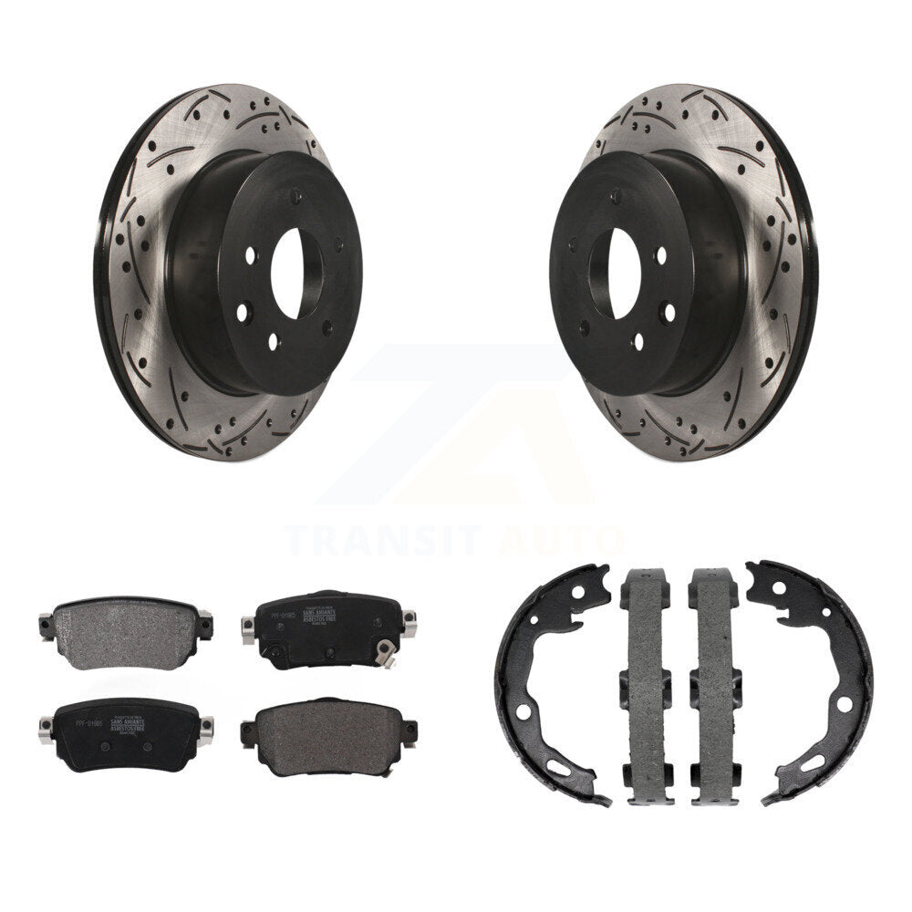 Kit de plaquettes semi-métalliques et de patins de stationnement pour disques arrière percés et fendus
