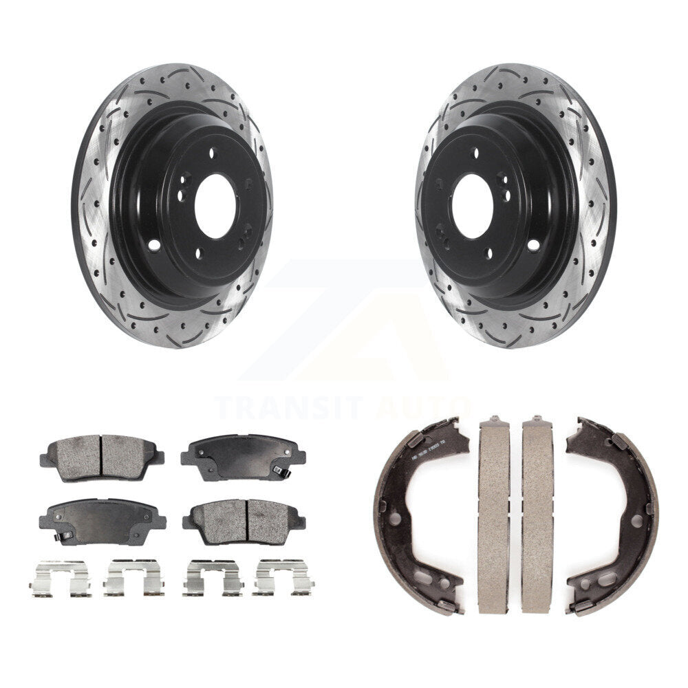 Kit de plaquettes semi-métalliques et de patins de stationnement pour disques arrière percés et fendus