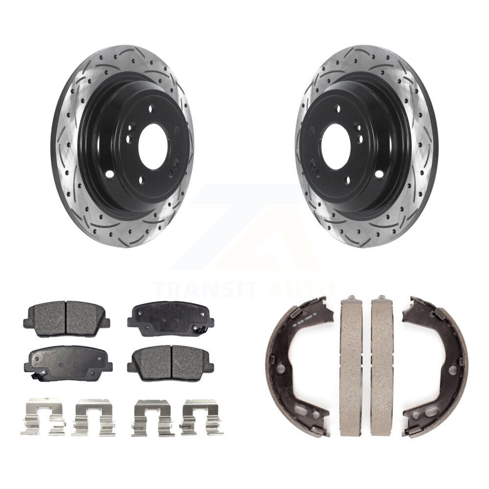 Kit de plaquettes semi-métalliques et de patins de stationnement pour disques arrière percés et fendus