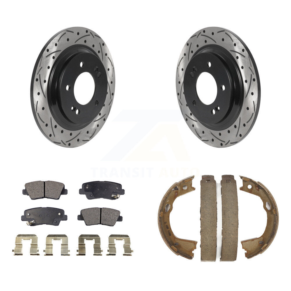 Kit de plaquettes semi-métalliques et de patins de stationnement pour disques arrière percés et fendus