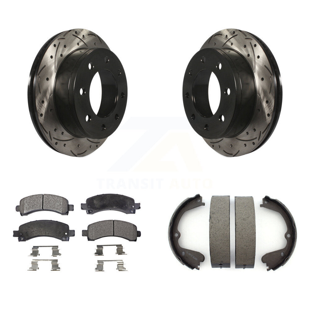 Kit de plaquettes semi-métalliques et de patins de stationnement pour disques arrière percés et fendus