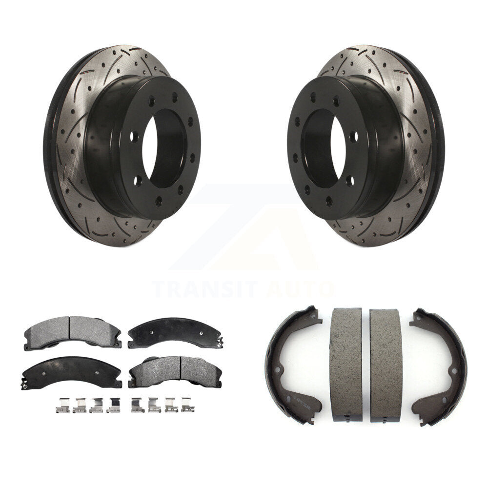 Kit de plaquettes semi-métalliques et de patins de stationnement pour disques arrière percés et fendus