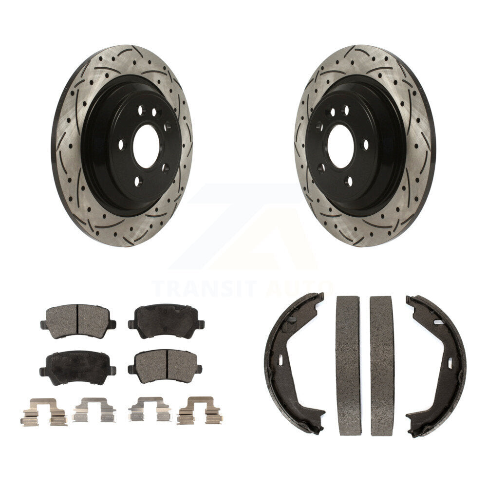Kit de plaquettes semi-métalliques et de patins de stationnement pour disques arrière percés et fendus