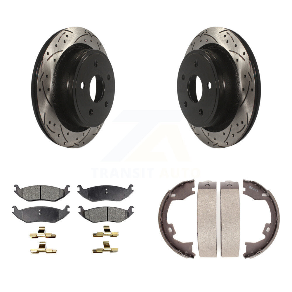 Kit de plaquettes semi-métalliques et de patins de stationnement pour disques arrière percés et fendus