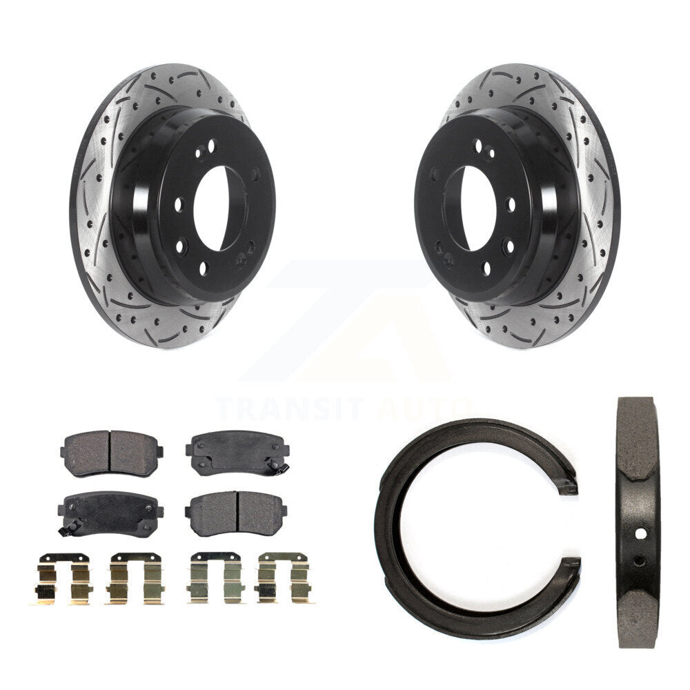Kit de plaquettes semi-métalliques et de patins de stationnement pour disques arrière percés et fendus