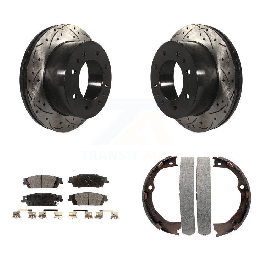 Kit de plaquettes semi-métalliques et de patins de stationnement pour disques arrière percés et fendus