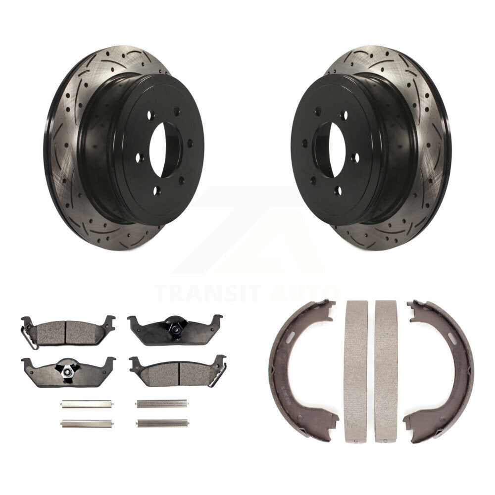Kit de plaquettes semi-métalliques et de patins de stationnement pour disques arrière percés et fendus