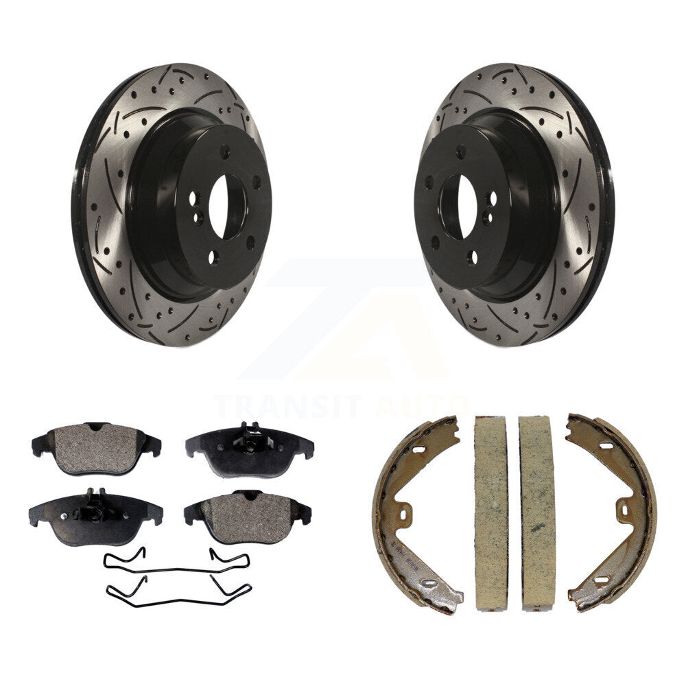 Kit de plaquettes semi-métalliques et de patins de stationnement pour disques arrière percés et fendus