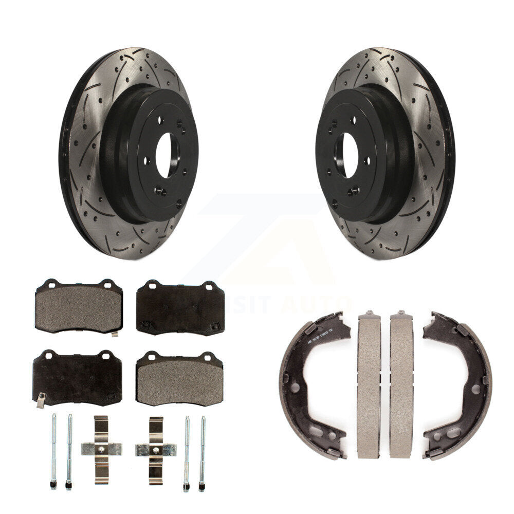 Kit de plaquettes semi-métalliques et de patins de stationnement pour disques arrière percés et fendus