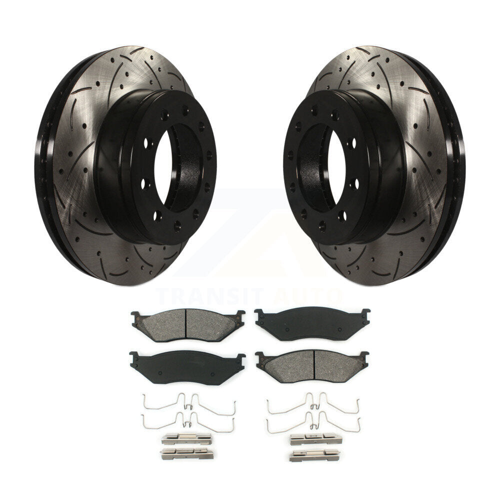 Rotor de frein à fente percée avant et Kit de plaquettes semi-métalliques pour Ford F-450 Super Dut