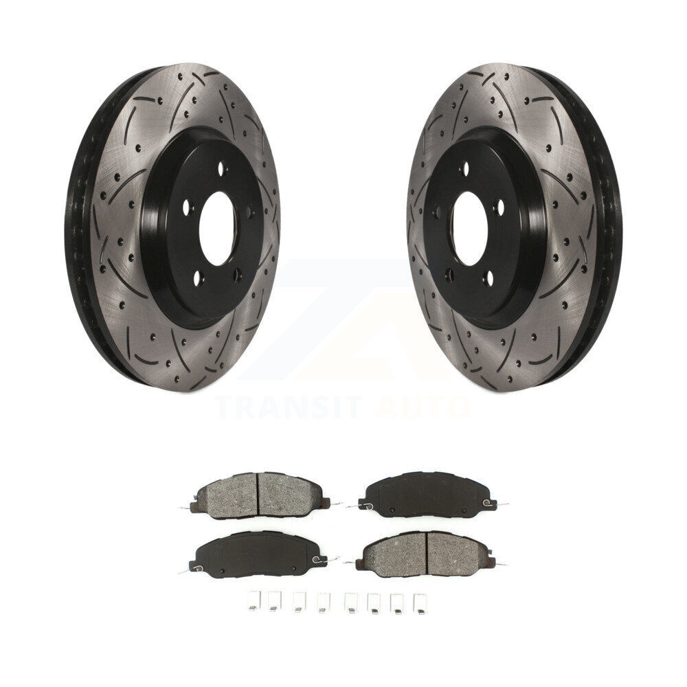 Kit de plaquettes semi-métalliques de rotors de frein à disque de fente de forage enduit avant pour Ford Mustang
