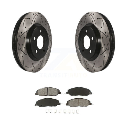 Kit de plaquettes semi-métalliques de rotors de frein à disque de fente de forage enduit avant pour Ford Mustang