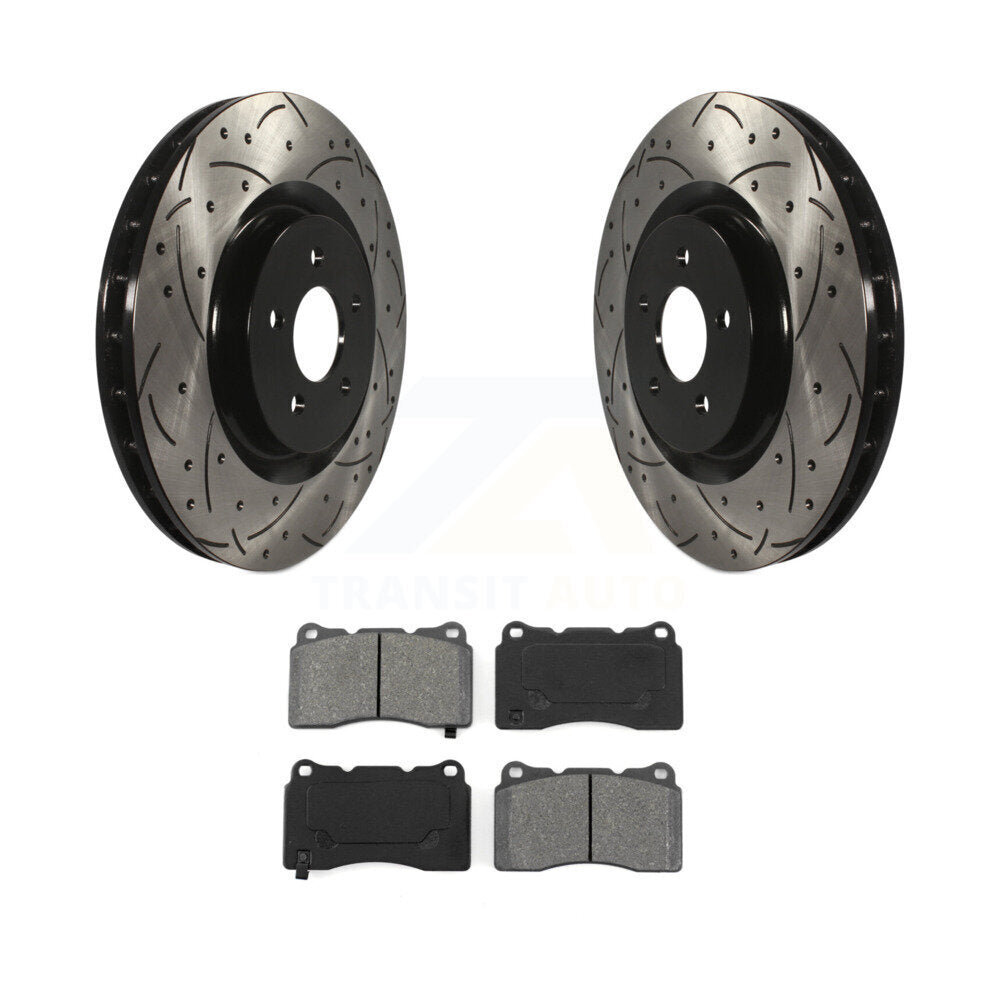 Kit de plaquettes semi-métalliques de rotors de frein à disque de fente de forage enduit avant pour Ford Mustang