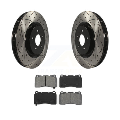 Kit de plaquettes semi-métalliques de rotors de frein à disque de fente de forage enduit avant pour Ford Mustang