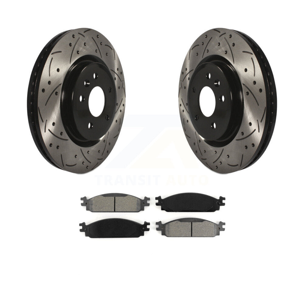 Rotor de frein à fente avant percé et kit de plaquettes semi-métalliques pour Lincoln MK 2009-2010